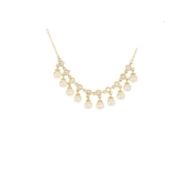 Nordstrom Rack Imitation Pearl and Cubic Zirconia Collar Necklace Gold - Picture 1 of 1